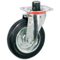 Vollgummi VG-Standardräder, Felge aus zwei Stahlblech-Scheiben, Lenkrolle mit Platte NL, Feststeller (sechskantig) Vollgummi VG-Standardräder, Felge aus zwei Stahlblech-Scheiben, Lenkrolle mit Platte NL, Feststeller (sechskantig)