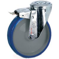 Räder aus gespritztem Polyurethan PUR TPU 80A, Kern aus Polyamid PA 6, Lenkrolle mit durchgehender Bohrung NLX, Vorderbremse