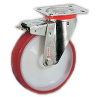 Räder aus gespritztem Polyurethan PUR TPU 60D, Kern aus Polyamid PA 6, Lenkrolle mit Platte NLX, Vorderbremse Räder aus gespritztem Polyurethan PUR TPU 60D, Kern aus Polyamid PA 6, Lenkrolle mit Platte NLX, Vorderbremse