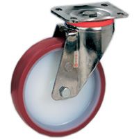 Räder aus gespritztem Polyurethan PUR TPU 60D, Kern aus Polyamid PA 6, Lenkrolle mit Platte PX Räder aus gespritztem Polyurethan PUR TPU 60D, Kern aus Polyamid PA 6, Lenkrolle mit Platte PX