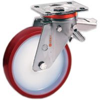 Räder aus gespritztem Polyurethan PUR TPU 60D, Kern aus Polyamid PA 6, Lenkrolle mit Platte PX, mit einstellbarer Bremse Räder aus gespritztem Polyurethan PUR TPU 60D, Kern aus Polyamid PA 6, Lenkrolle mit Platte PX, mit einstellbarer Bremse